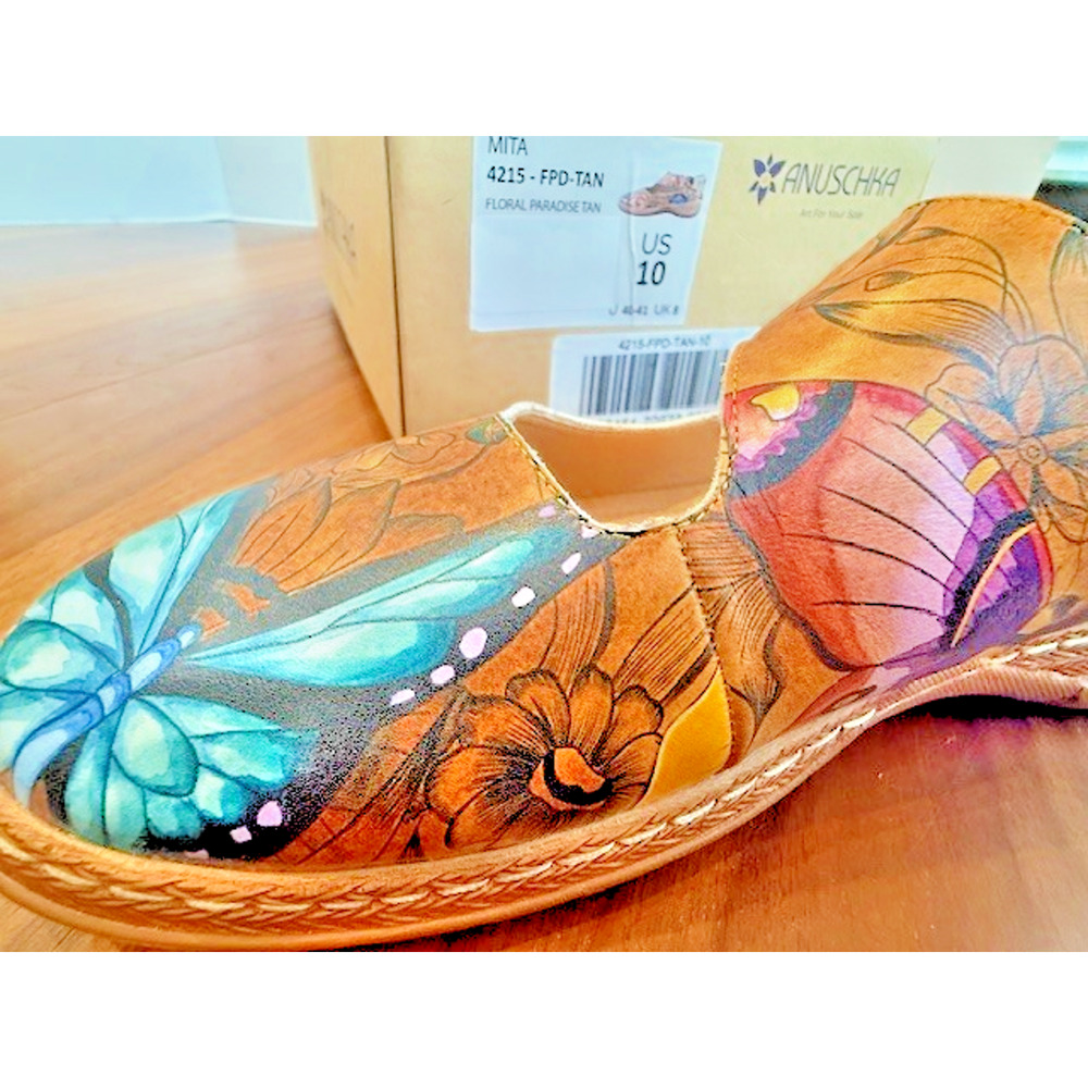 Anuschka Mary Jane Shoes Sz 10 Floral Paradise Tan Butterfly Leather 4215 $199 - Picture 7 of 15